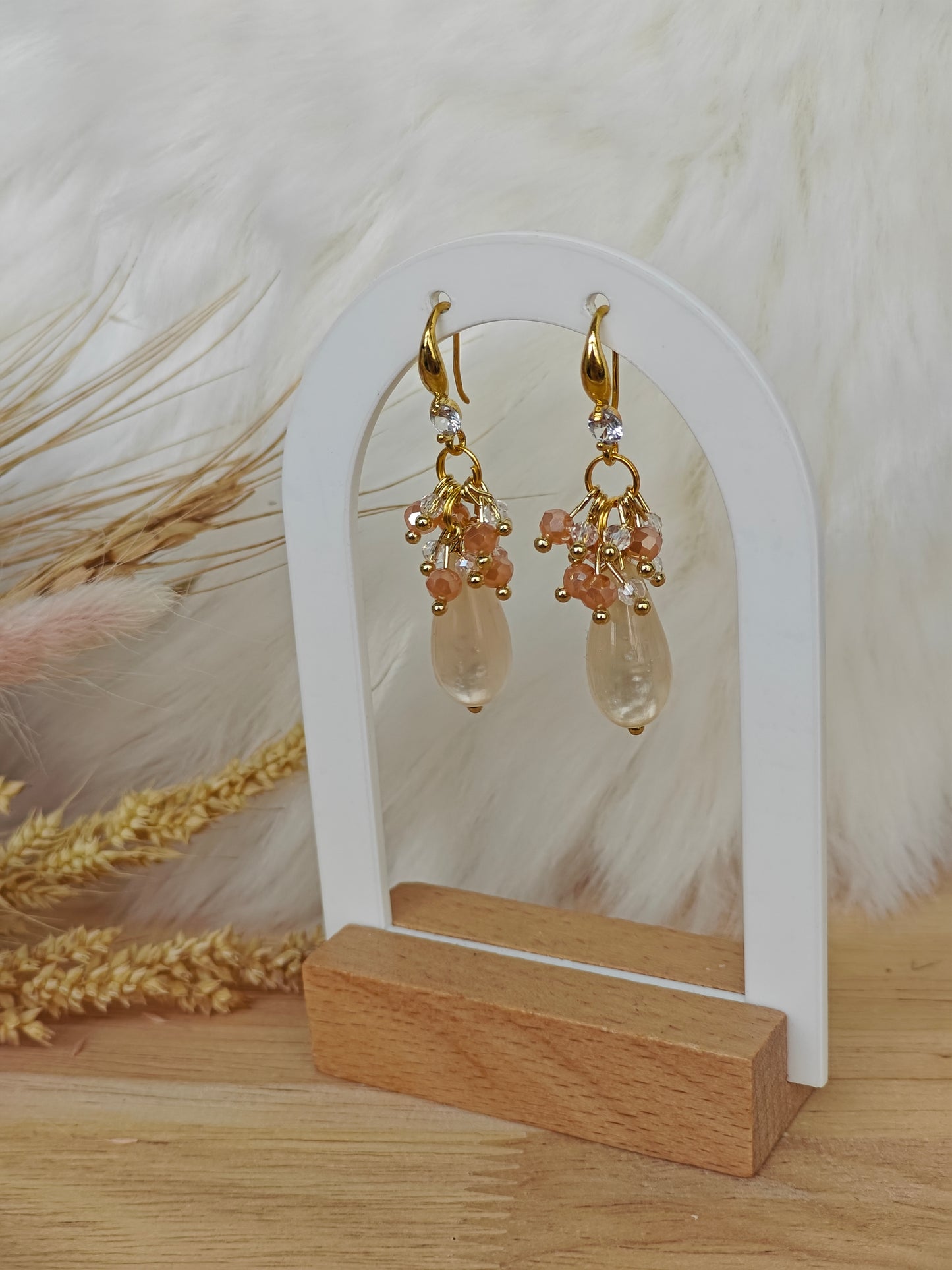 Oorbellen 'Esmeralda' Beige oranje