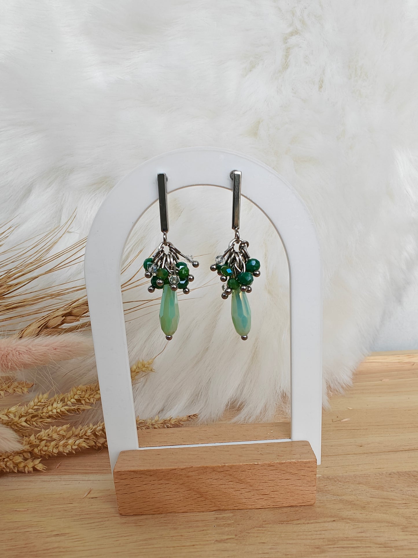 Oorbellen 'Esmeralda' groen en zilverkleur