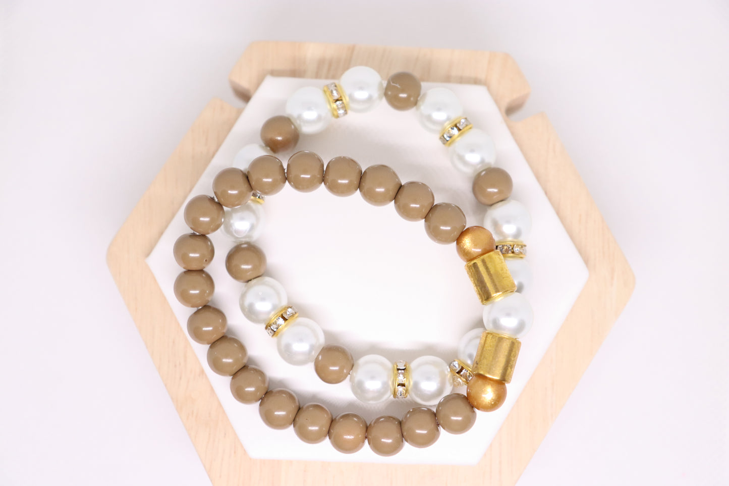 Armbandjes set bruin/wit