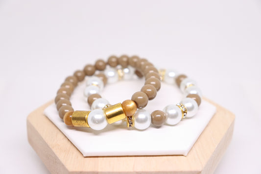 Armbandjes set bruin/wit