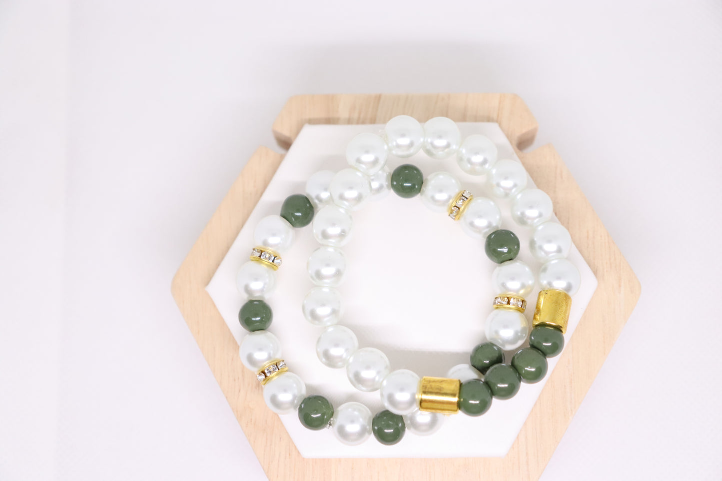 Armbandjes set kaki/wit