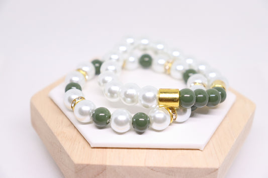 Armbandjes set kaki/wit