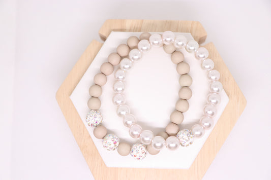 Armbandjes set wit/beige