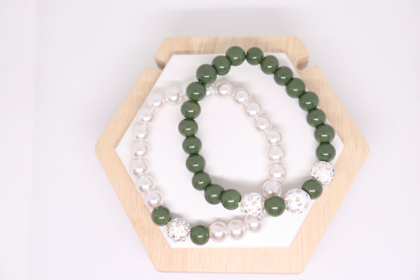 Armbandjes set wit/kaki