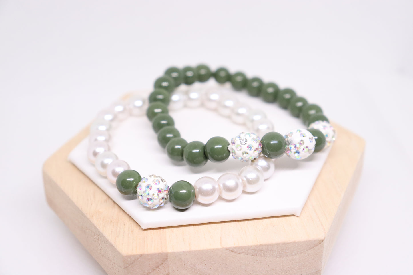 Armbandjes set wit/kaki