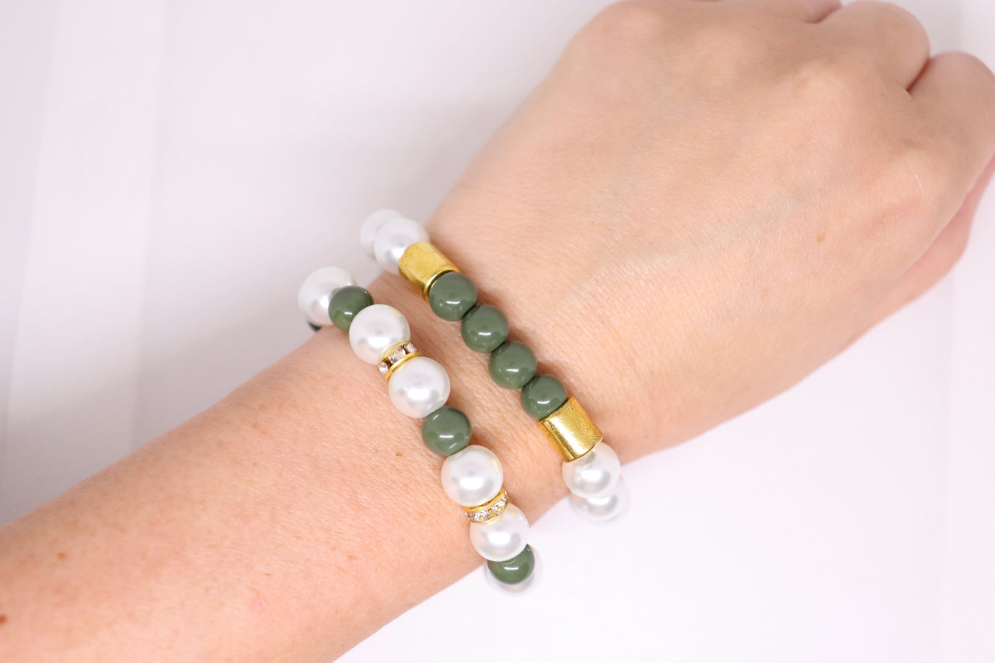 Armbandjes set kaki/wit
