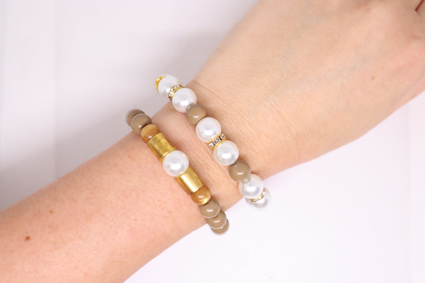 Armbandjes set bruin/wit