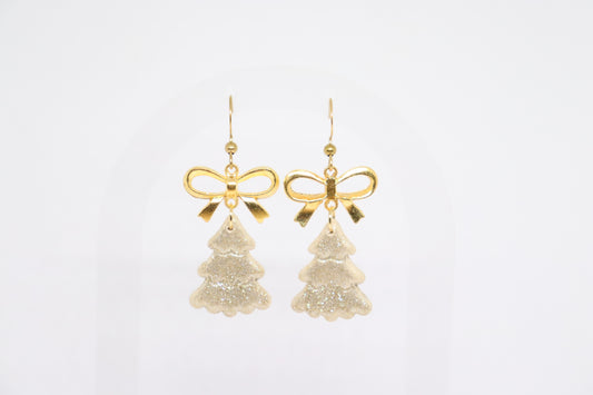 Beige kerstboomoorbellen strik