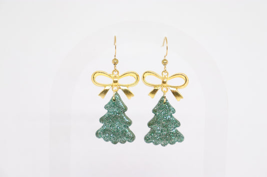 Groene kerstboomoorbellen strik