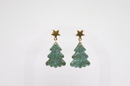 Groene kerstboom oorbellen ster