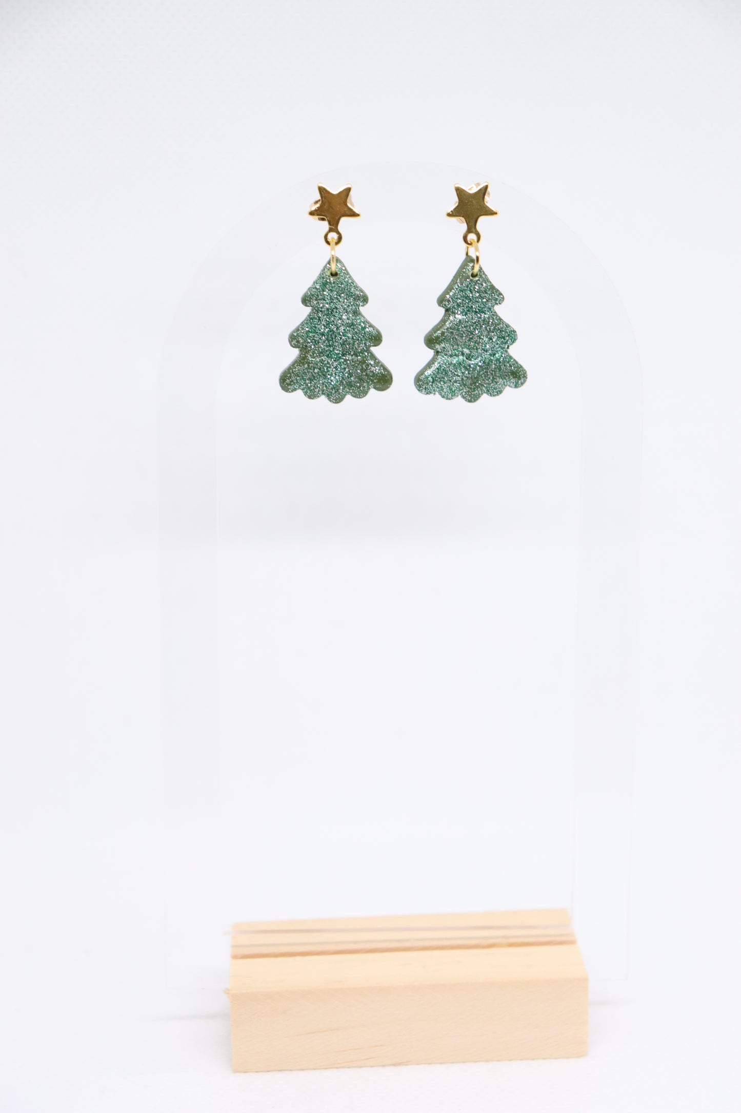 Groene kerstboom oorbellen ster