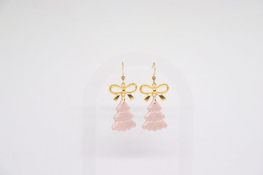 Roze kerstboomoorbellen strik