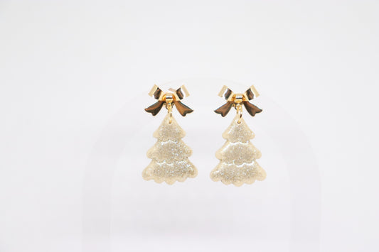 Beige kerstboomoorbellen strik