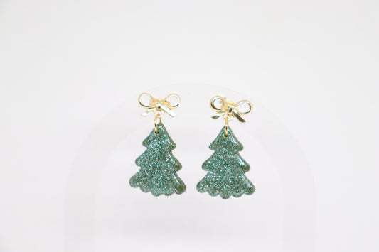 Groene kerstboomoorbellen strik