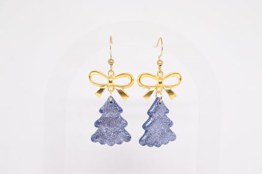 Blauwe kerstboomoorbellen strik