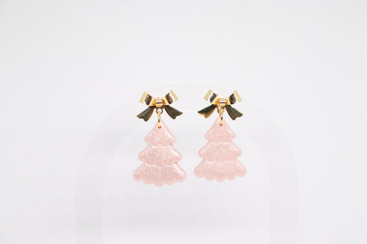 Roze kerstboomoorbellen strik